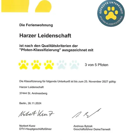 Harzer Leidenschaft Bis 2 Hunde Willkommen Lage Dtv 5 Sterne 3 Pfoten *