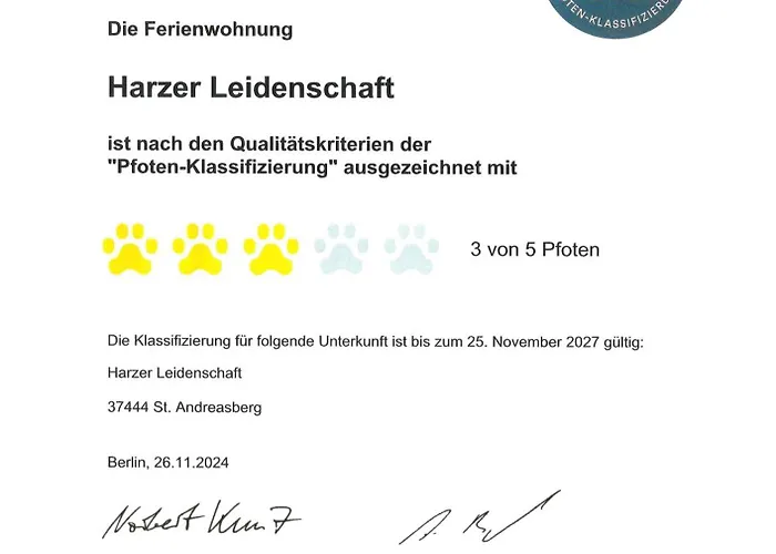 Harzer Leidenschaft Bis 2 Hunde Willkommen Lage Dtv 5 Sterne 3 Pfoten *